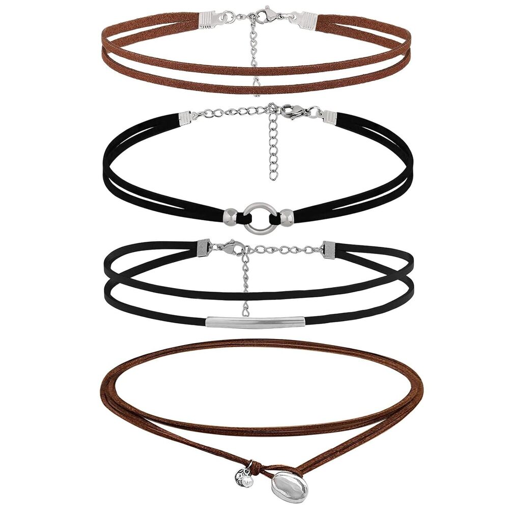 Necklaces Black Leather Choker Set, Classic Gothic Chokers, Boho